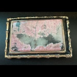 Vintage 1980’s Pink, Gray and Black marble stone rectangle belt buckle